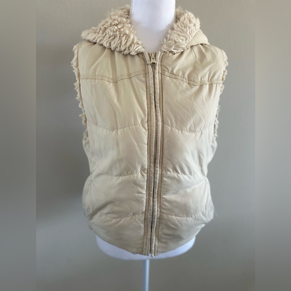 Big Chill Cream Puffer Vest Faux Fur Hood M